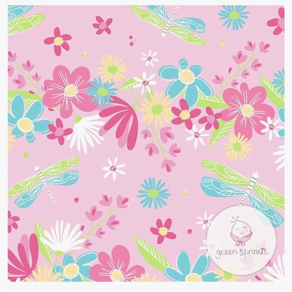 i play. Baby Brim Sun Protection Hat | Light Pink Dragonfly Floral 6 Months - Picture 2 of 8